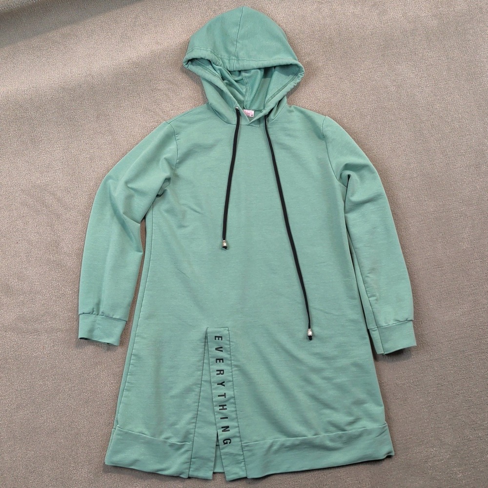 Selvim Hoodie Dress Womens 40 Sage Green Longline Everything Graphic Sweatshirt